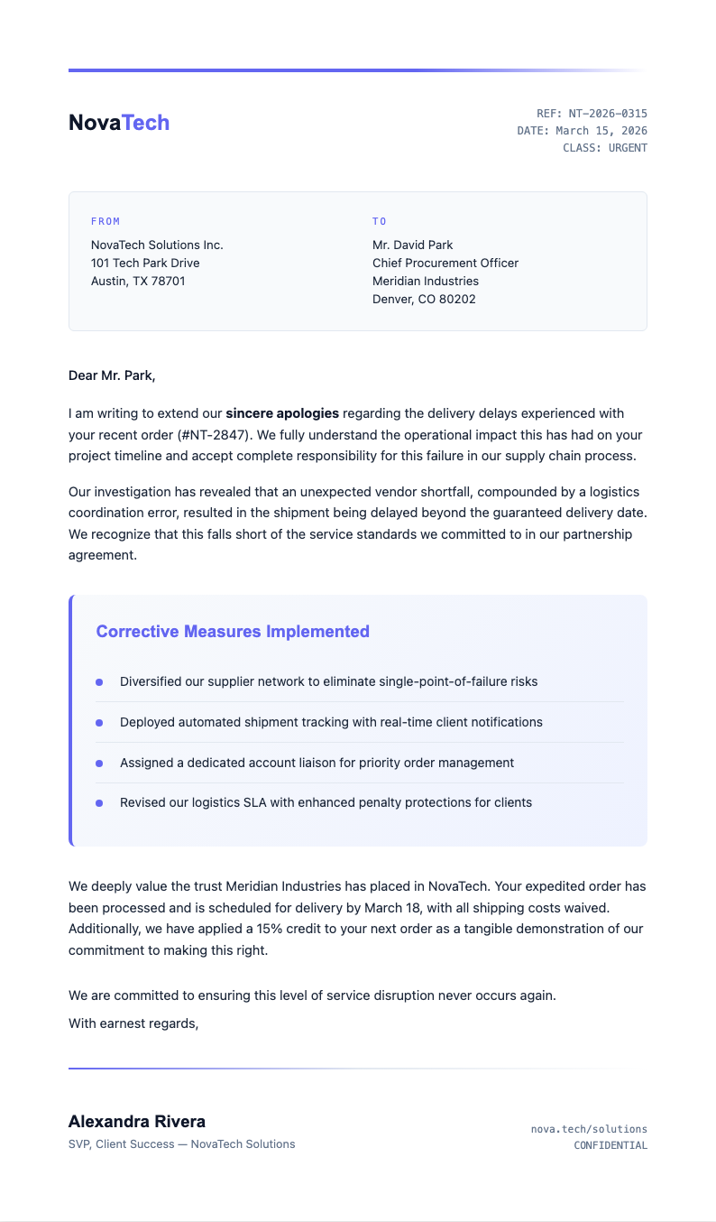 Bold contemporary apology letter